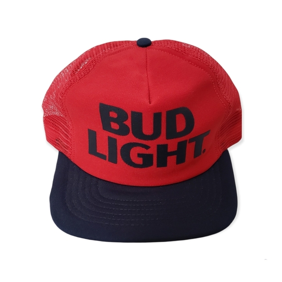 Anheuser Busch Other - Vintage 90s Bud Light Beer Hat Trucker Cap Foam Mesh Snapback Red Blue